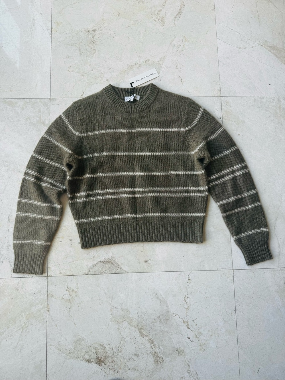 White + Warren Cashmere Crewneck Striped Sweater size M